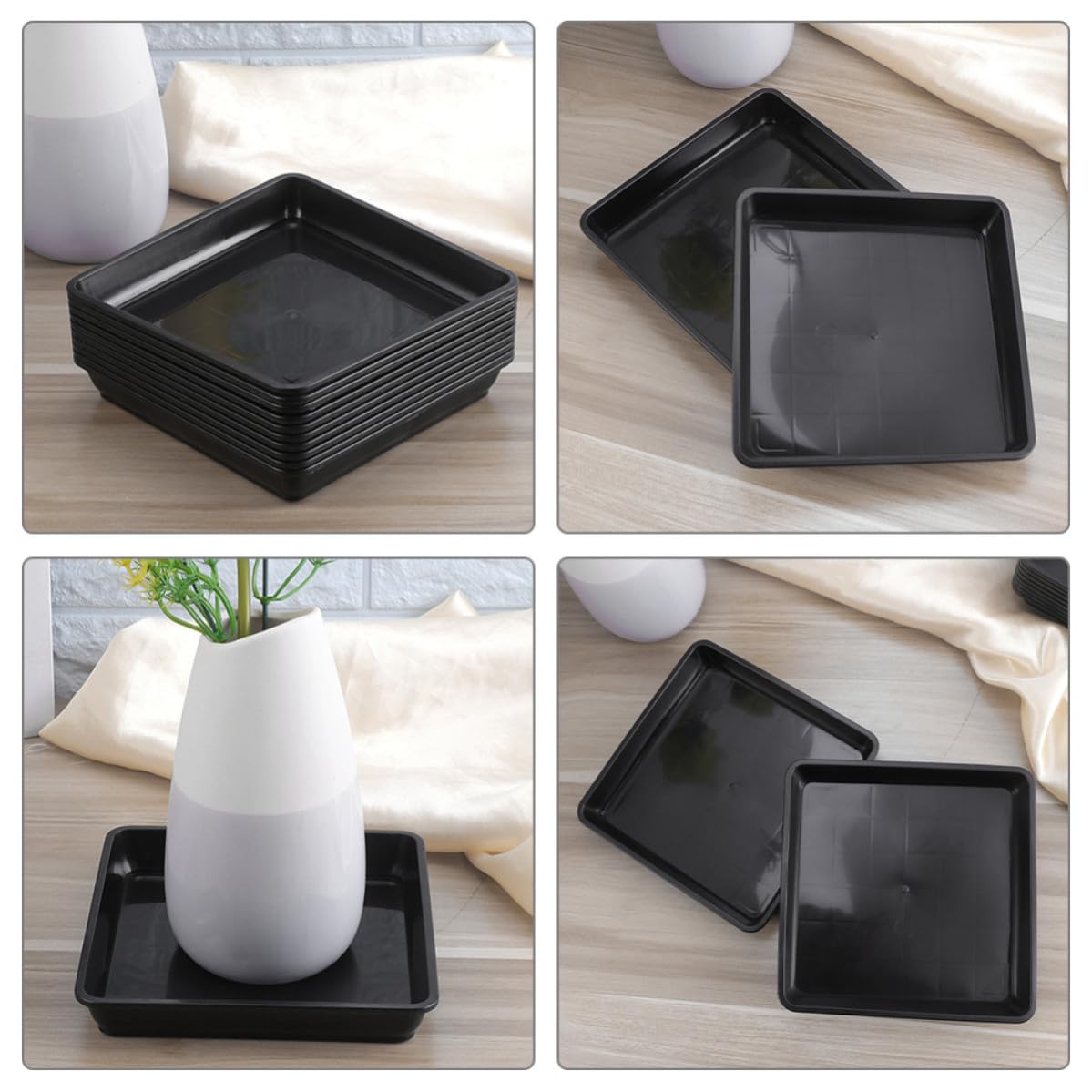platillos de Maceta de plástico Bandeja para macetas 15 Piezas Negro Cuadrado 18 x 18 cm para Plantas Mantiene Piso y Mesa limpios en jardinería