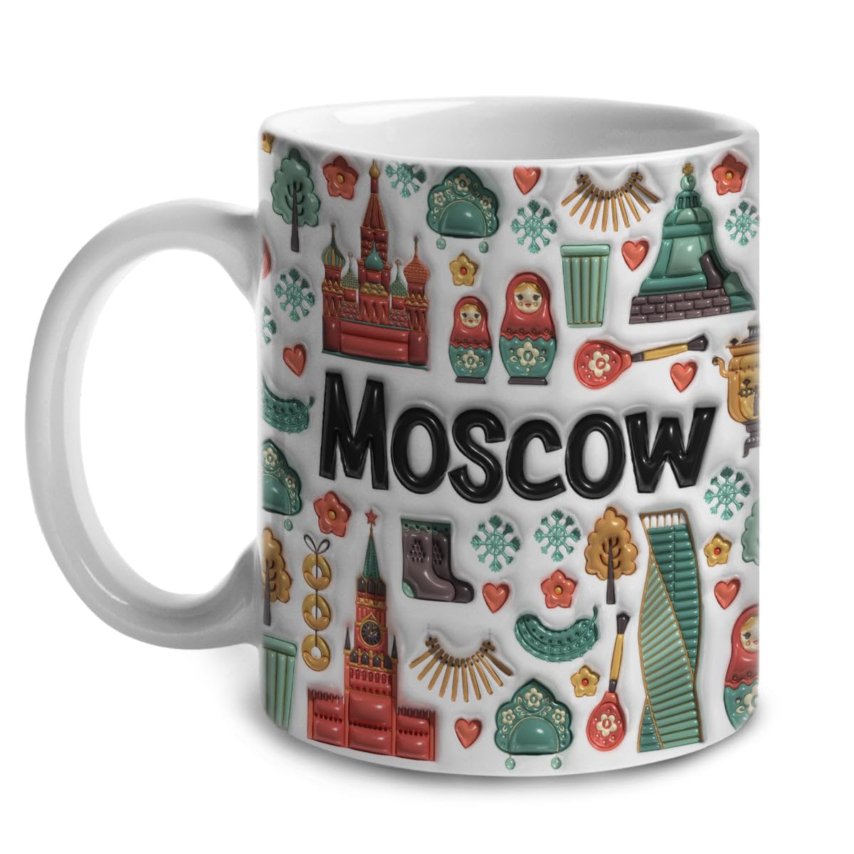 Lotacy Moscow Symbols Colorful 2D Coffee Mug With Flag, Moscow Ceramic Mug 11oz Coffee Mug, Moscow Souvenirs and Gifts