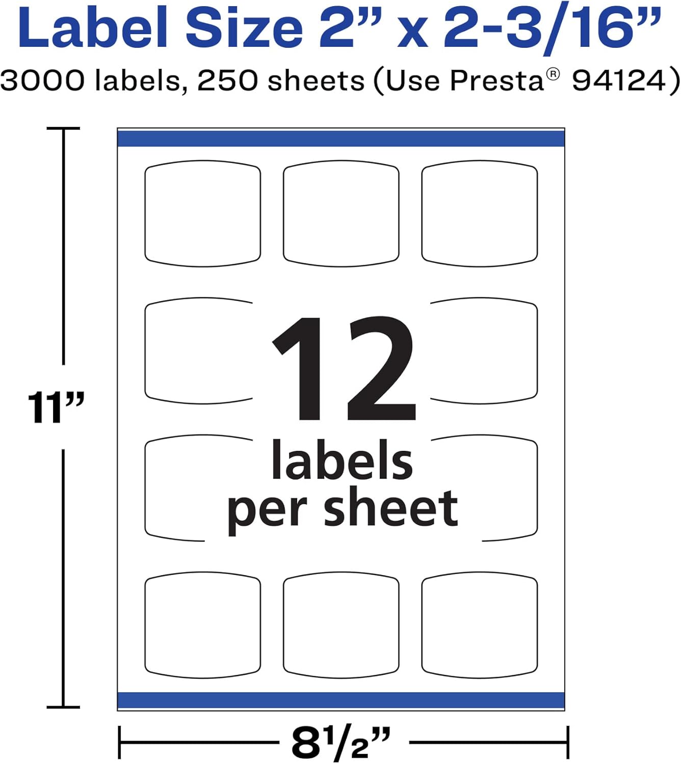 Avery Matte White Arched Square Labels, Sure Feed Technology, 2" x 2-3/16", 3,000 White Labels, Print-to-The-Edge, Permanent Adhesive, Laser/Inkjet Printable