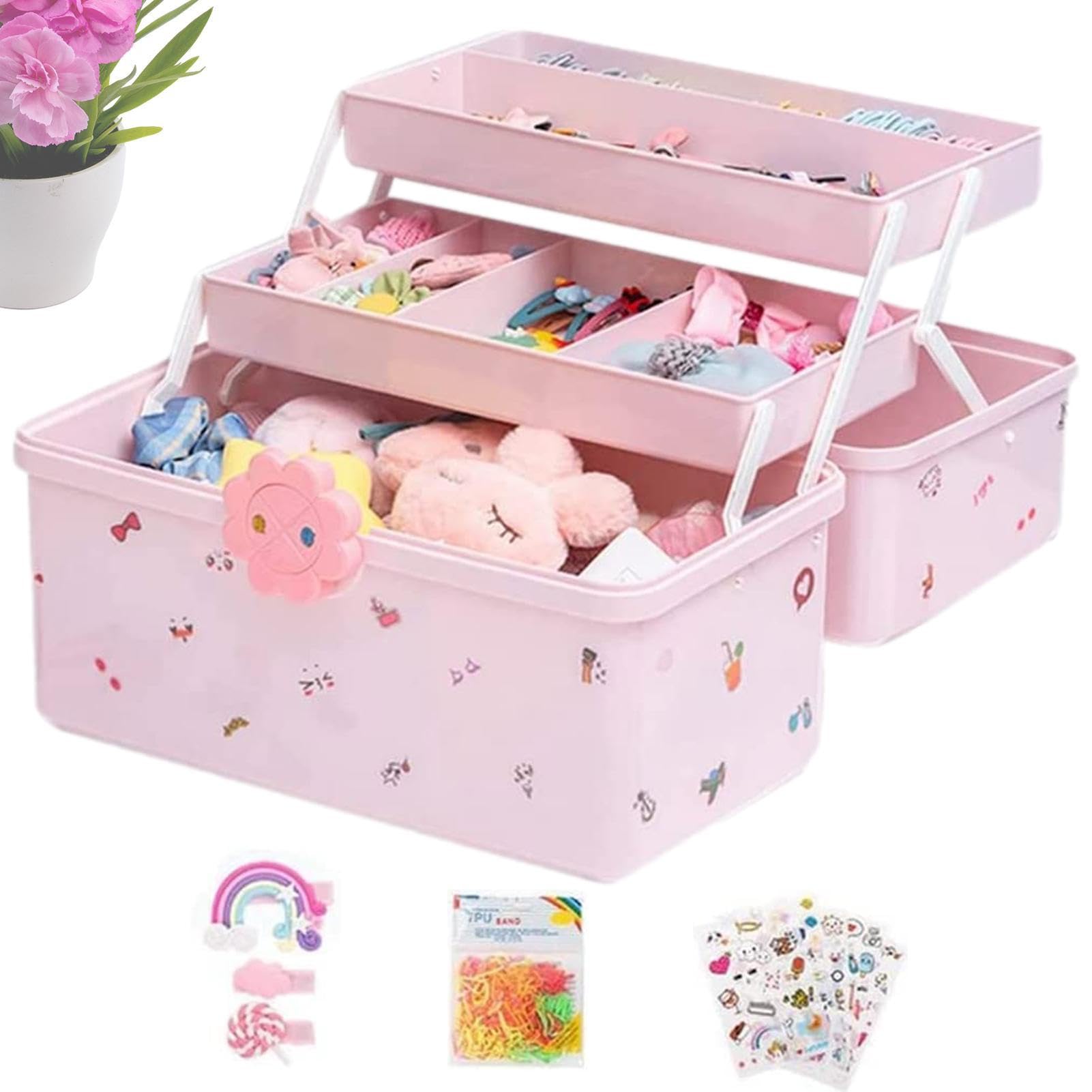 3-lagige Mehrzweck-Aufbewahrungsbox für Kinder, Haar-Accessoires | Organizer, Nähkästchen, Bastelaufbewahrungsboxen