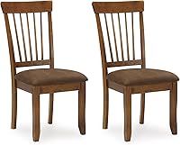 Signature Design by Ashley Berringer Spindle Back Dining Chairs Set of 2 - Rustic Hickory Wood Finish, Cushioned Microfiber Seats