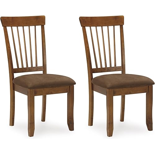 Signature Design by Ashley Berringer | Spindle Back 18" Dining Chairs (Set of 2) – Rustic Light Brown with Upholstered Cushioned Seat