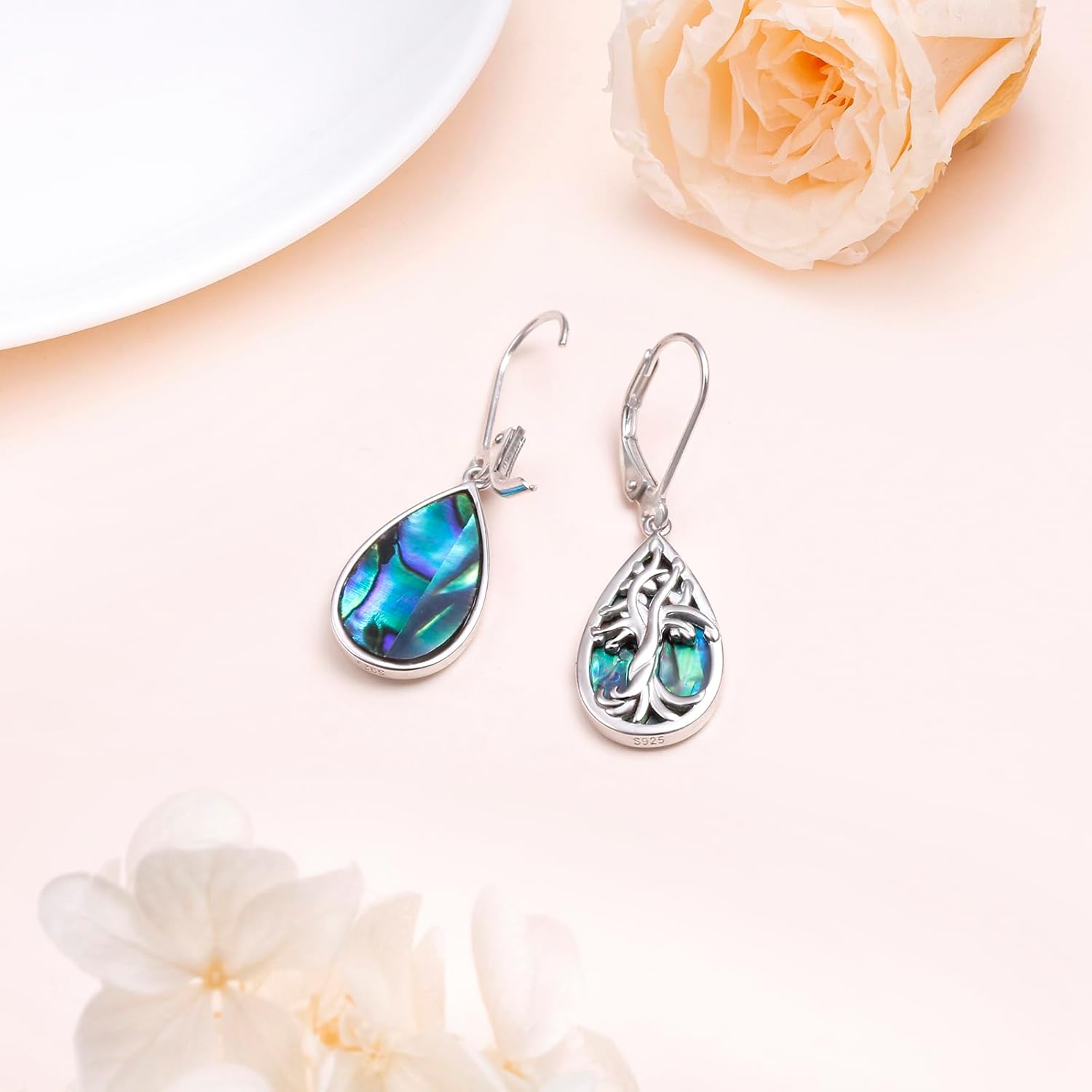 925 Sterling Silver Filigree Dangle Drop Earrings Daisy/Lotus/Rose Flower/Moonstone Leverback Teardrop Earrings for Women Infinity Celtic Knot Daisy Lotus Jewelry for Mothers Day - Image 4