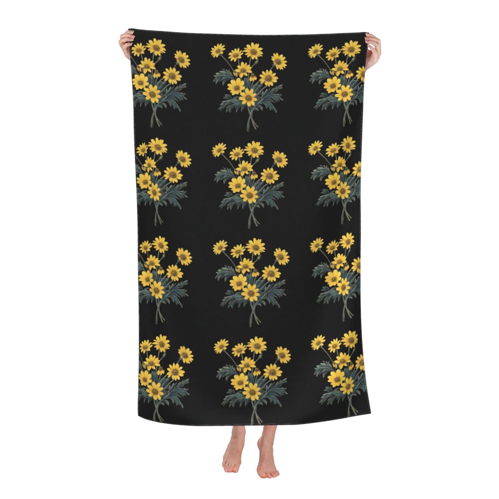 Pojknbv White Daisy Flower Pattern Print Oversized Adult Beach Towel Quick-Dry Comfortable Lightweight Travel Pool Camping