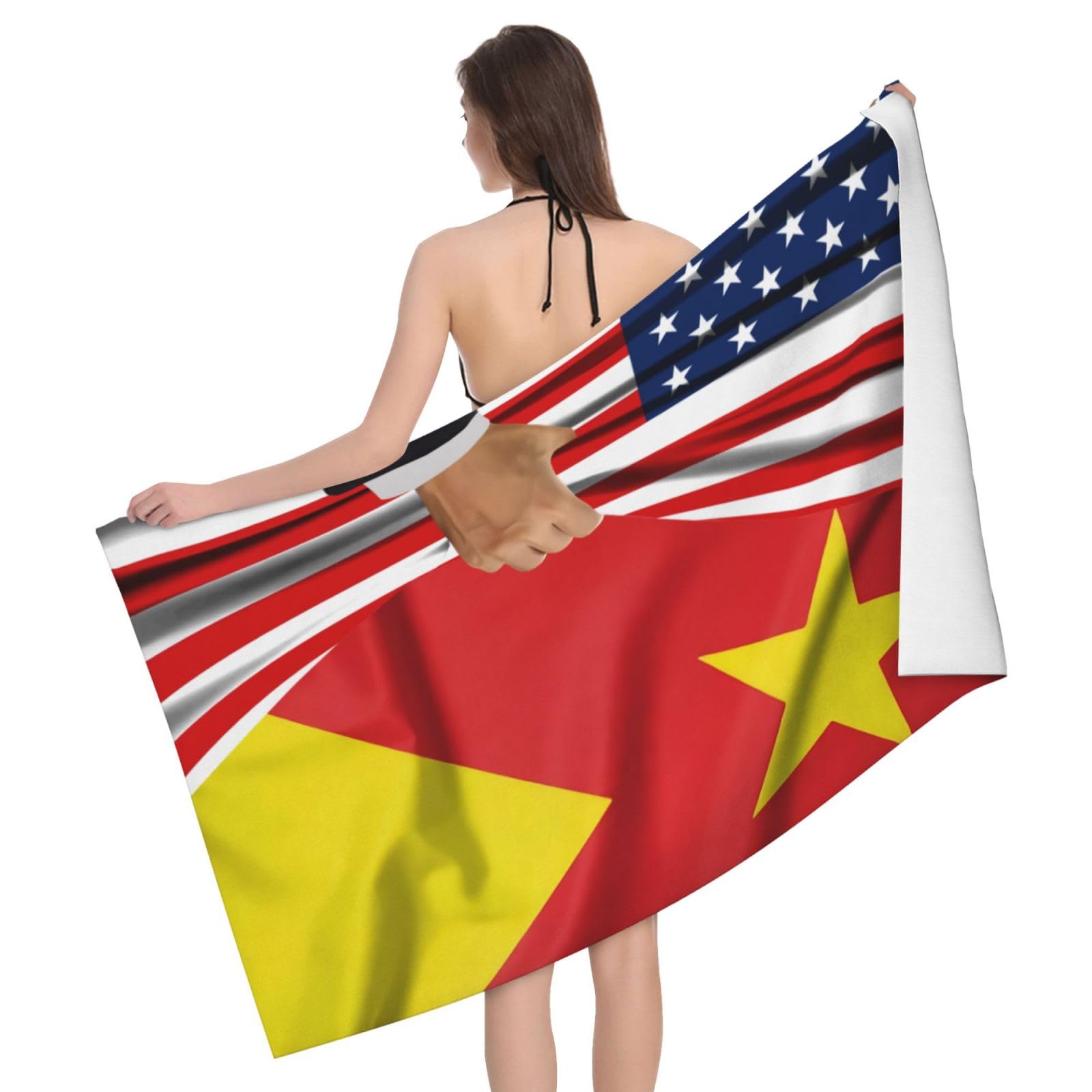 HLBSDM Microfiber America Flag and Tigray Flag Beach Towel Quick Dry Soft Sand Free Beach Towels for Pool Swim Beach Lightweight Thin Towels