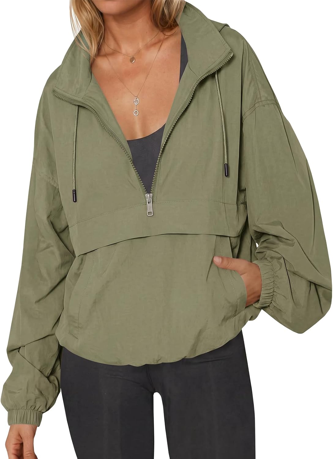 Fisoew Womens Windbreaker Lightweight Jackets Hooded Quarter Zip Pullover | Half Zip, Windproof, Waterproof, Rain Coats, Hiking, Casual, Outdoor, Pockets, Fall, 2026