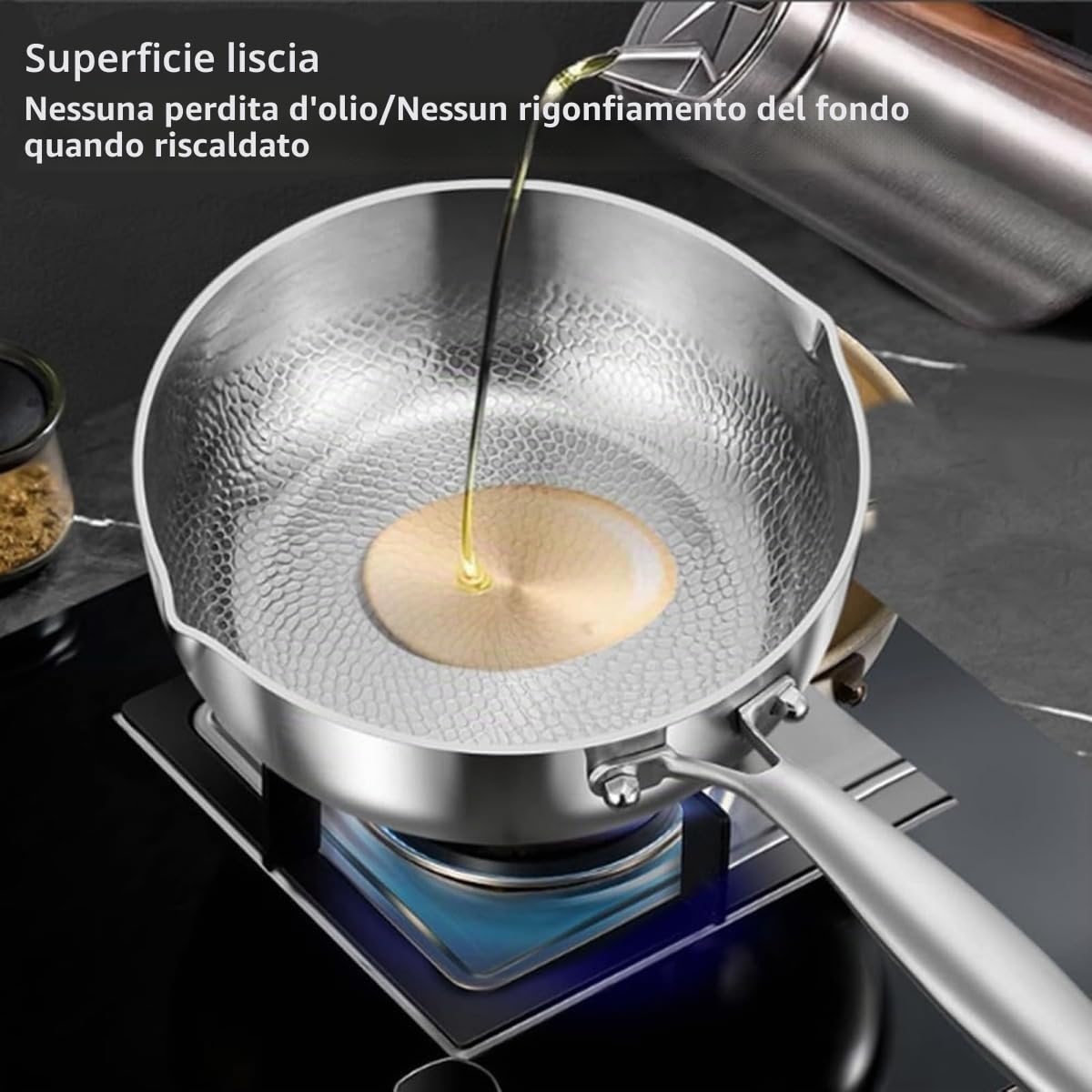 Padella Titanio, Padella in Titanio Martellato, Padelle Antiaderenti Pro, Doppio Beccuccio, Pentola a Fondo Spesso, Pentola per il Latte, Uniform Heating, per Tutti i Piani Cottura (no lid,24cm)
