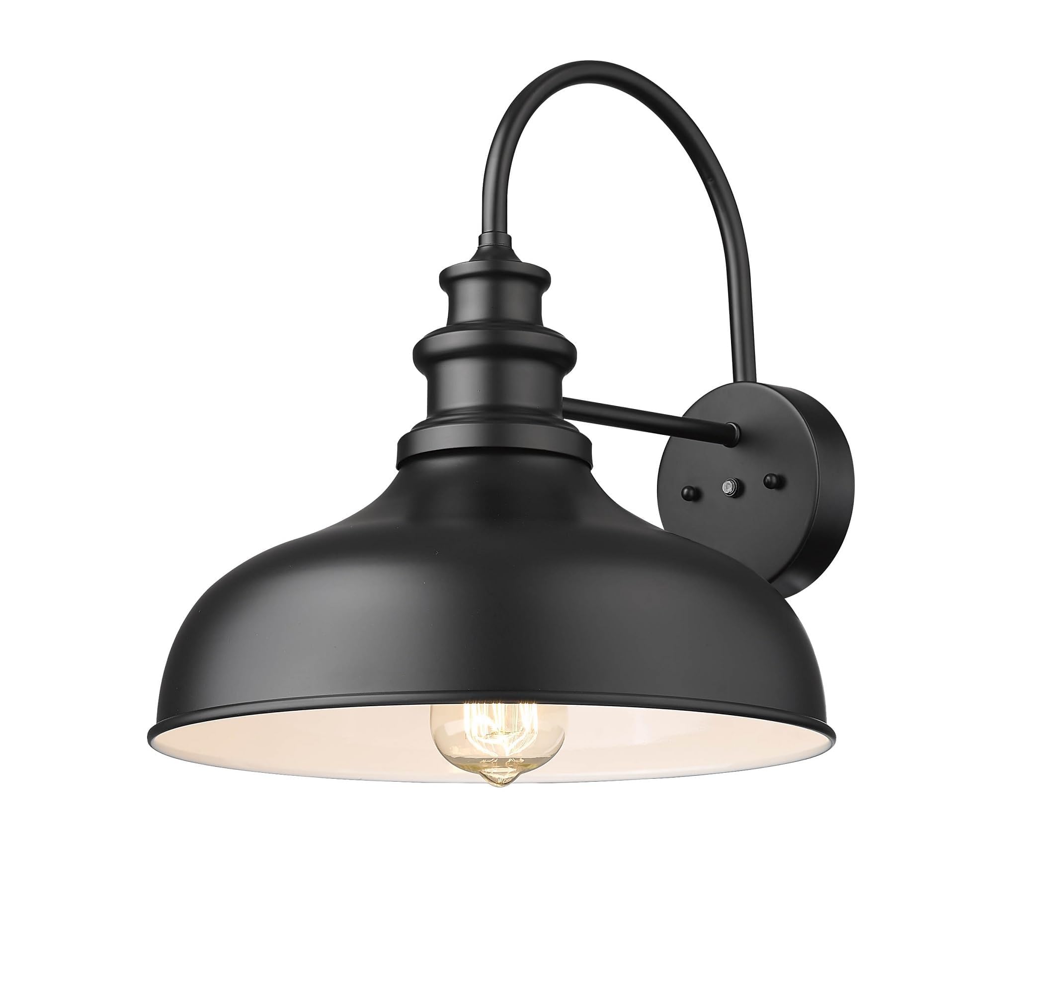 Bestshared Farmhouse Gooseneck Barn Lights Dusk to Dawn Medium Outdoor Wall Lights Outdoor Wall Lantern Wall Mount Outdoor Wall Lighting Fixture (11.5" Dome, 1 Pack, Black+White)