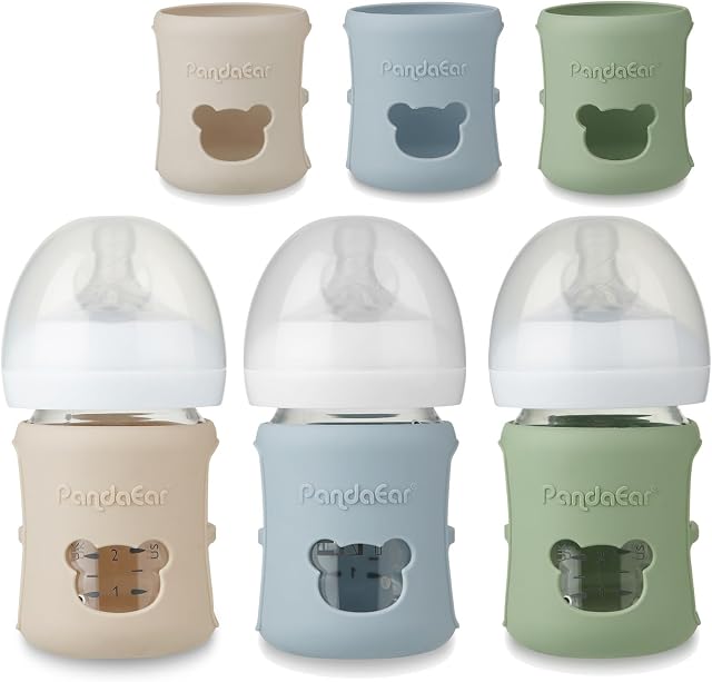 PandaEar 3 Pack Silicone Sleeves for Philips Avent Natural Glass Baby Bottles 4 oz, Shatterproof Anti-Breakage and Heat Resistant Bottle Holder, BPA-Free, Compatible with 4 oz Avent Glass Bottles