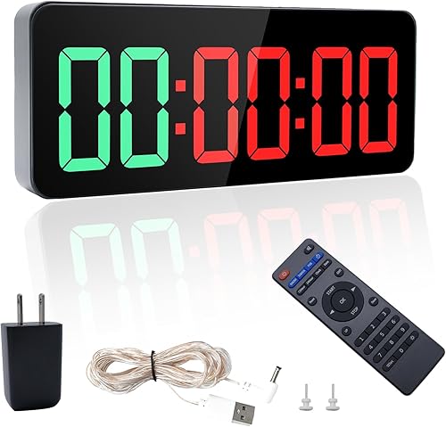 Temporizador de gimnasio con control remoto, temporizador de entrenamiento con 1224 horas, cuenta regresivaarriba, cronómetro, reloj de pared