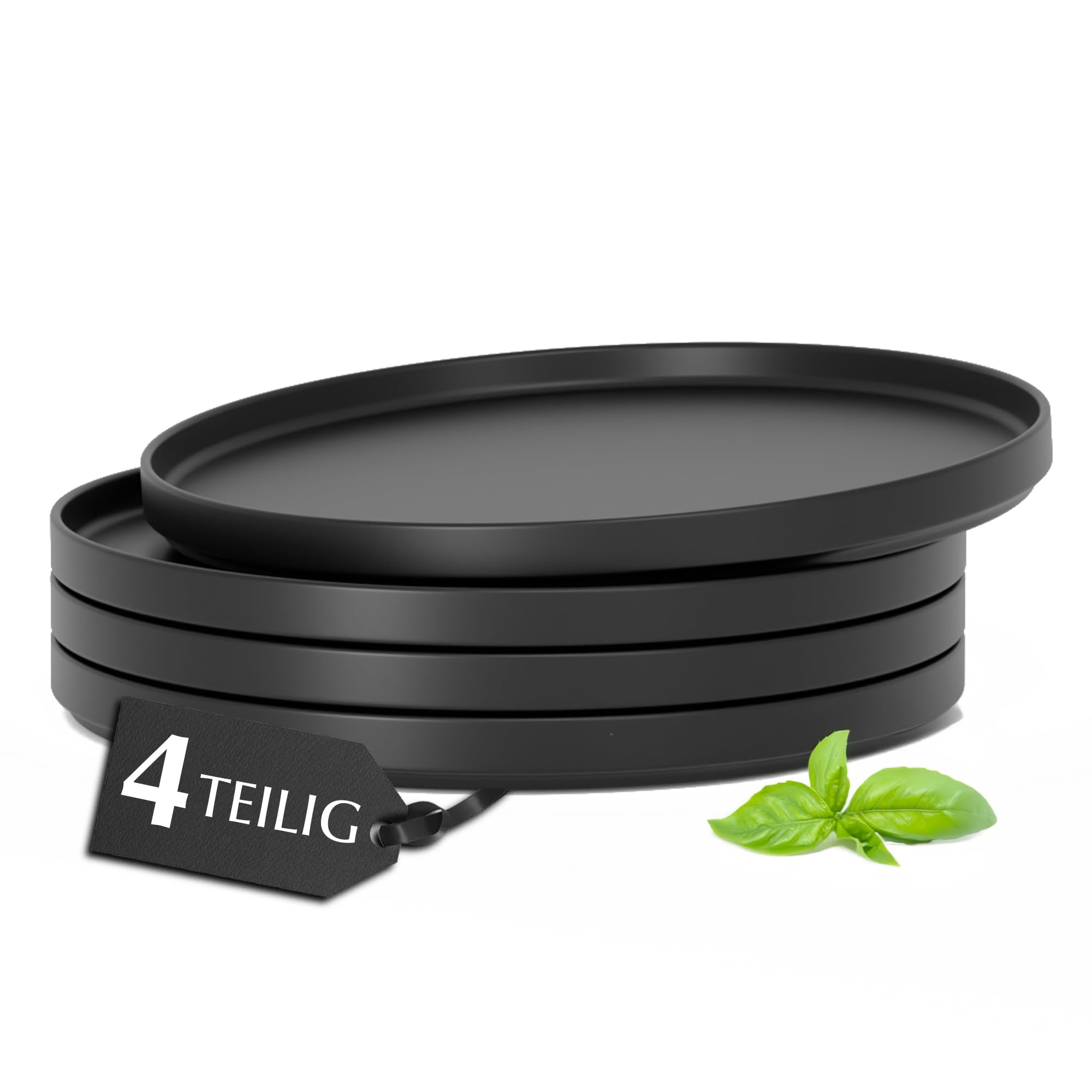 MIAMIO - Teller Set, 4er Set Speiseteller (26 cm) - Luxe (Schwarz) | Modernes Keramik Teller Set, Teller für Hauptspeisen, Große Teller, Steingut Geschirr - spülmaschinenfest