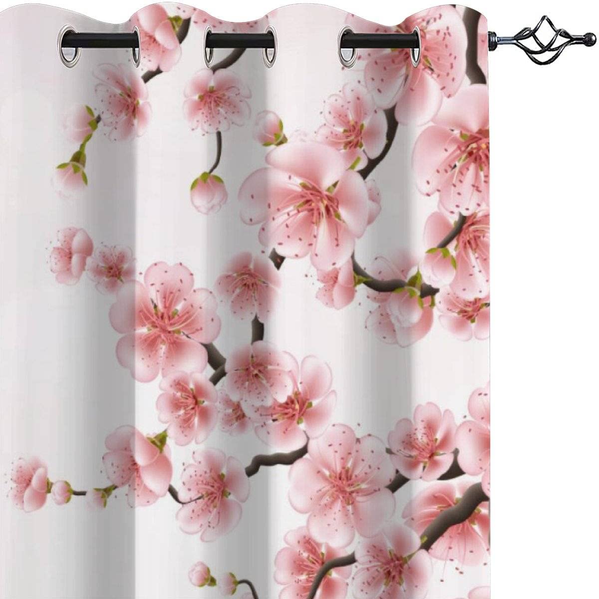 Rideaux Thermiques Isolants Floral Cerisier Rose 183x214 Cm - Occultants 3D Anti Froid Bruit