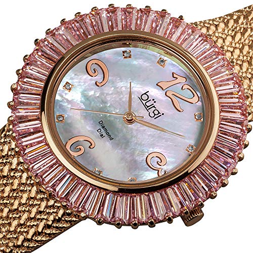 Burgi Damen Analog Display Diamant und Baguette Armband Armbanduhr