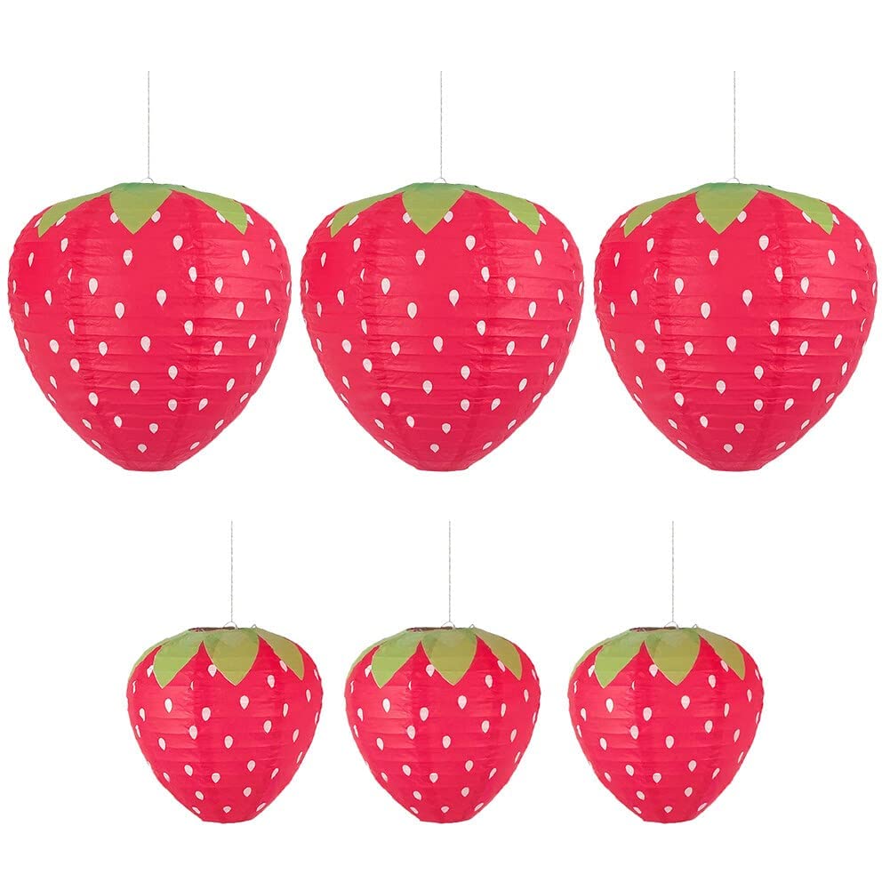 Magic Feier 6 PCS Strawberry Paper Lanterns, Cute 3D Strawberry Decoration Hanging for Kids Classroom Birthday Party Decorations 7.8 inch, 11.8 inch