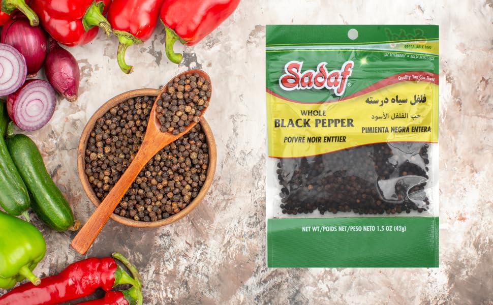 Miniatura 2 de Sadaf Pimienta negra entera  Granos de pimienta negra entera para cocinar y condimentar alimentos  Especias de pimienta negra entera  Kosher  Bolsa