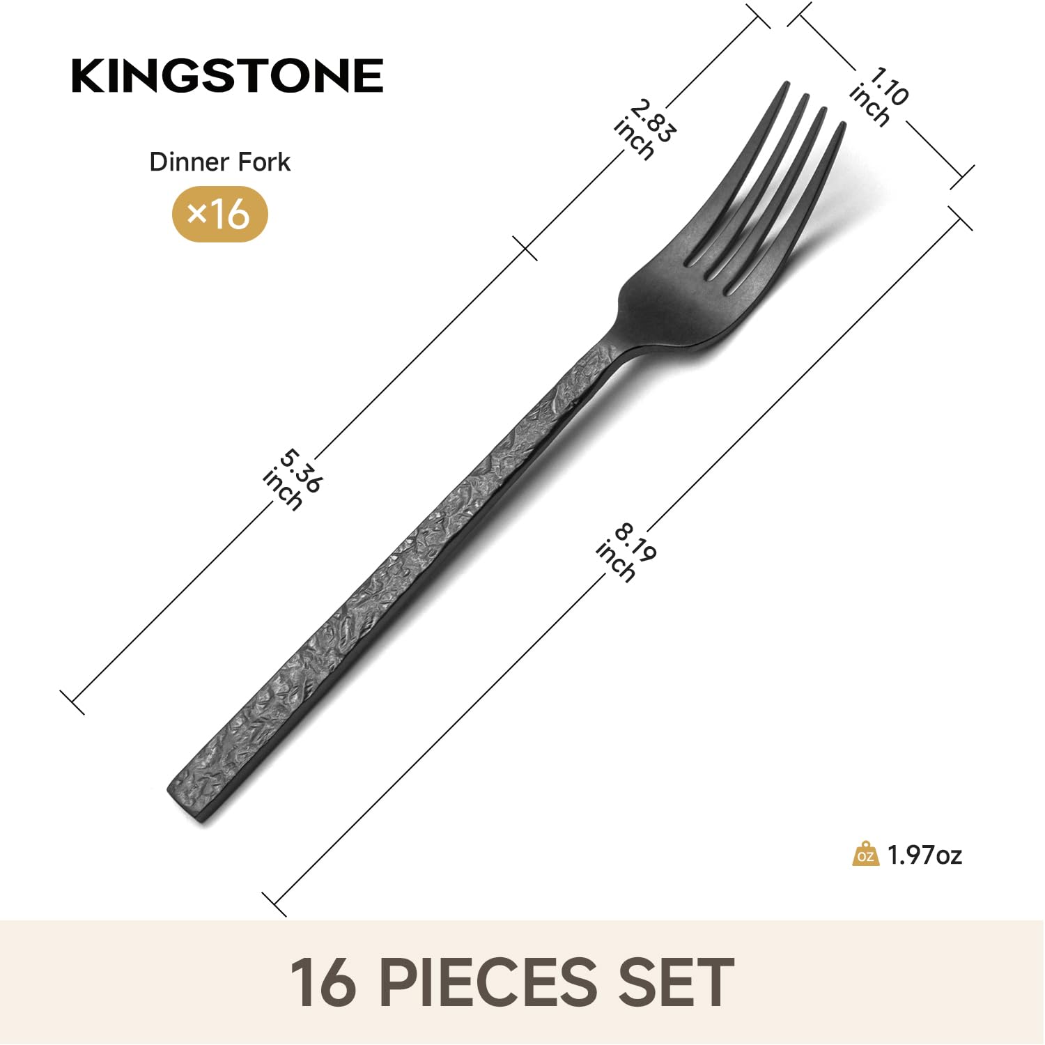 KINGSTONE 16 Piece Black Dinner Forks Set, 18/10 Stainless Steel — Amazon image 2