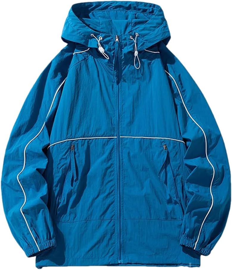 Dninmim Men's Solid Casual Hooded Ultra-Thin Jacket Couple Cycling Zipper Rain Windbreaker