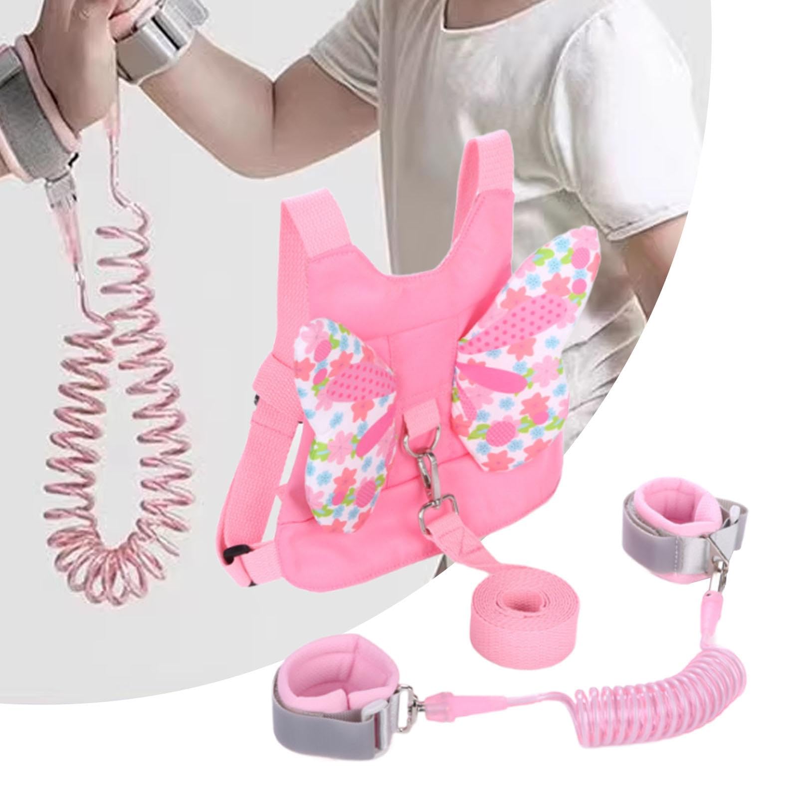 Arnés Infantil Correa de Banda de Prevención de Pérdida Pulsera Ajustable Espuma Suave Diseño Giratorio Adecuado para Viajes Compras, Rosa