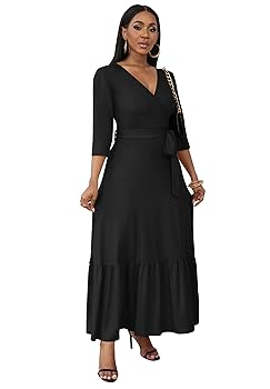FANDEE Long Black Dresses for Women Funeral, Casual A Line