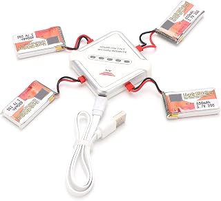 Dilwe RC Lipo Battery Set, 4X 650 mAh Lipo (JST Connector) 4 in 1 Multi Charger Charging Cable for UAV Drone Racing RC quadrocopter
