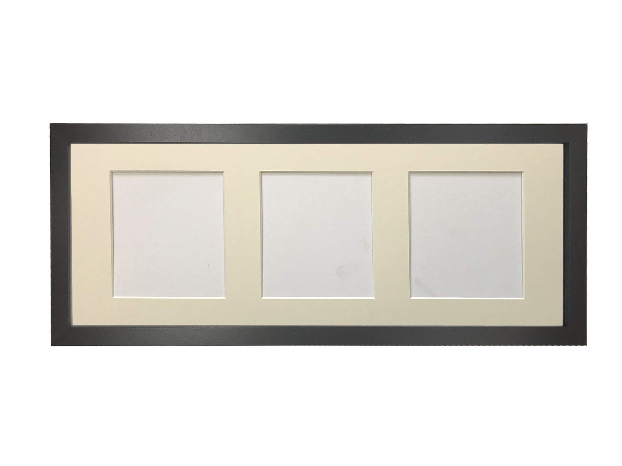 H7 Black Picture Photo Frame with Ivory 6 X 4 Inch Three Aperture Long Mount