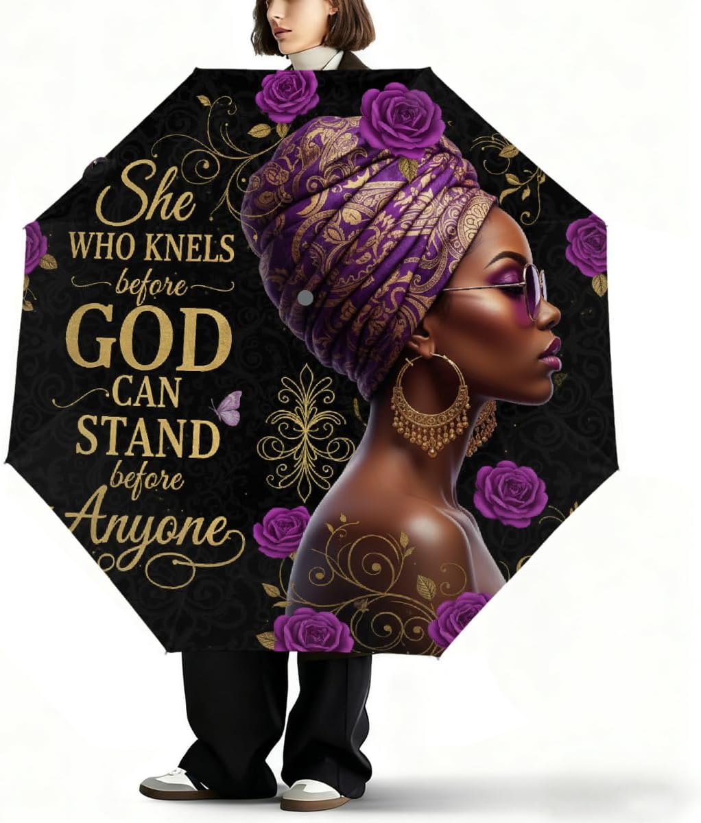 Travel Umbrella for Rain - African Black Woman Windproof Small Compact Automatic Reverse Fold Umbrellas for Women Kids, Auto Open Close Cute Umbrella for Commute, Backpack, Car