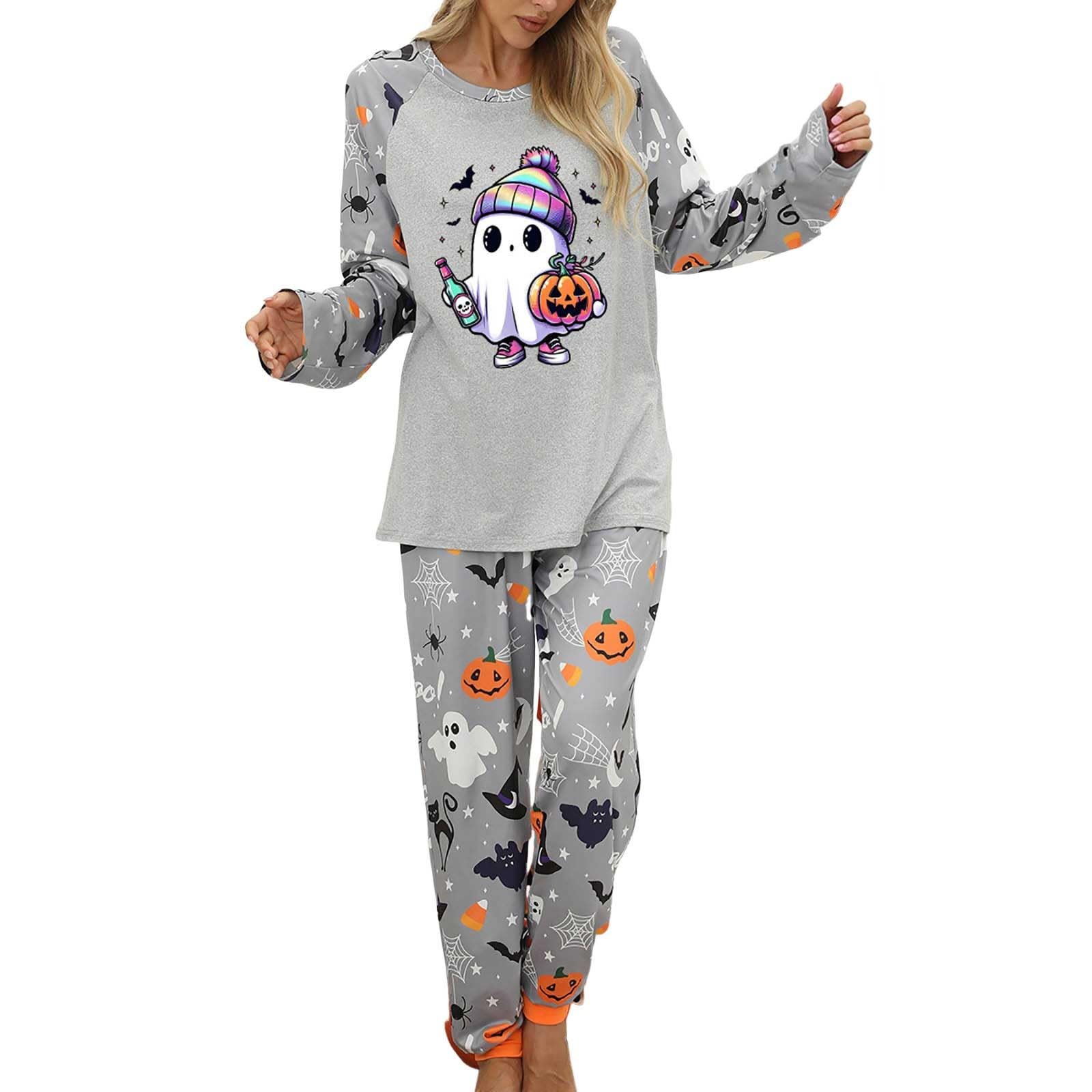 Genérico Conjuntos de Pijama para Mujer Ropa de Dormir Halloween Atuendo Acogedor hogareño Conjunto Dos Piezas y cómodo Pijama Festivo Femenino