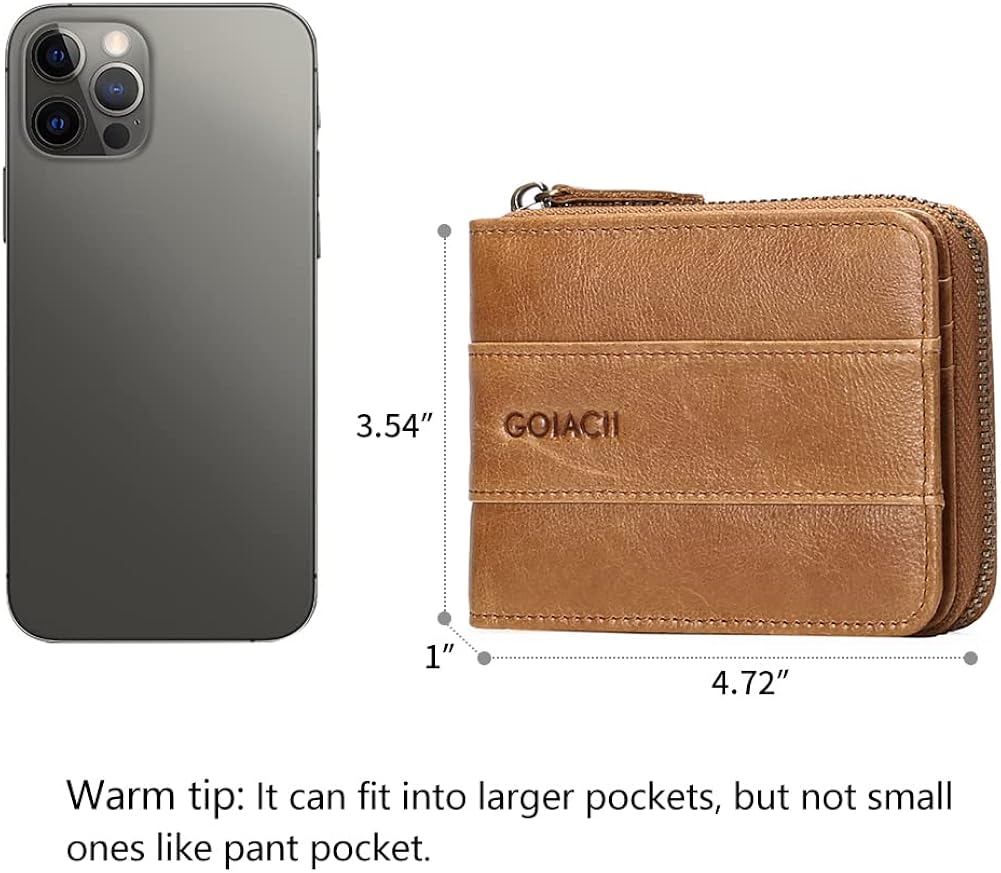 GOIACII Wallets for Men Genuine Leather Wallet RFID Zip Around Bifold Credit Card Holder