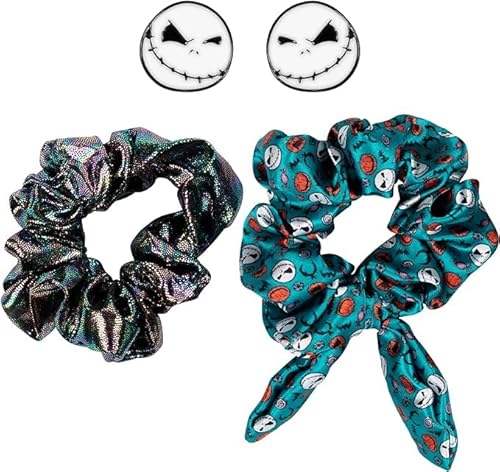 DISNEY Ensemble chouchou et boucles d'oreilles 2 pièces L'Étrange Noël de monsieur Jack Bleu et noir, taille unique, Zinc, Sans pierre précieuse