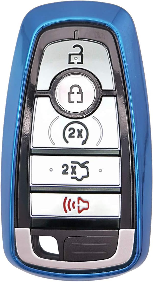 Blue TPU Key Fob Case Holder Jacket Protector for 2017 2018 2019 2020 2021 Ford Fusion Edge Mustang F150 F250 F350 F450 F550 Explorer Expedition Ecosport