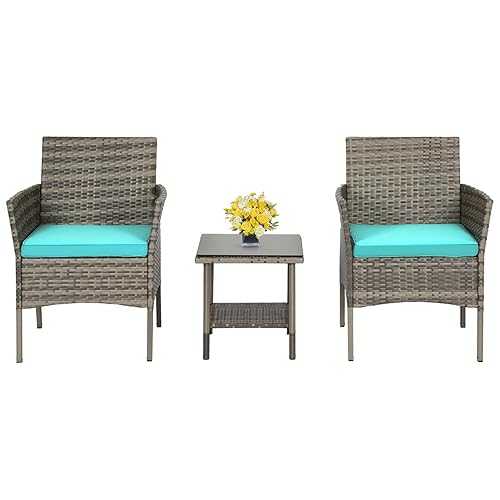3 Pieces Outdoor Wicker Patio Furniture Conversation Set Patio Set