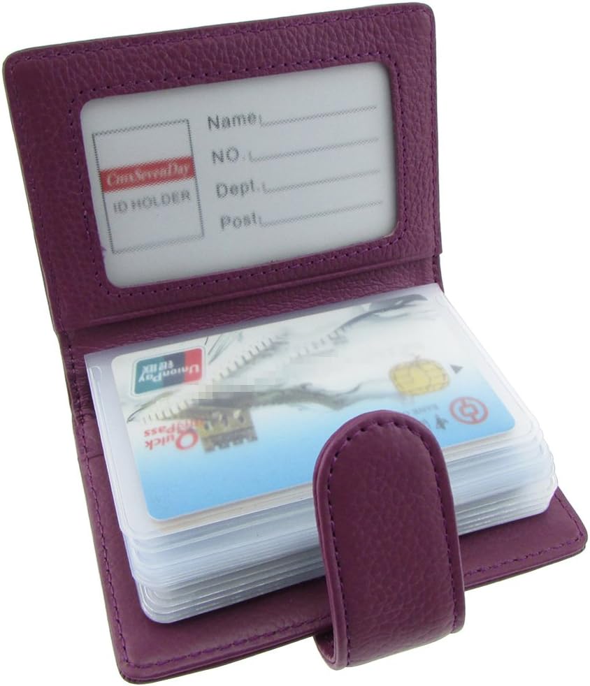 Cmxsevenday No.7620A Tarjeta de visita de Cuero genuino Suave/Titular de la tarjeta de cRojoito, con ID Window + tarjeta SD ranura y la ranura para tarjeta SIM - Morado