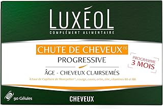 Luxéol - Chute De Cheveux Progressive - Complément Alimentaire - À Base De Capillaire de Montpellier, Plantes, Zinc & Vitamines B6 & B8 - Fabriqué En France - Programme 3 Mois - 90 Gélules