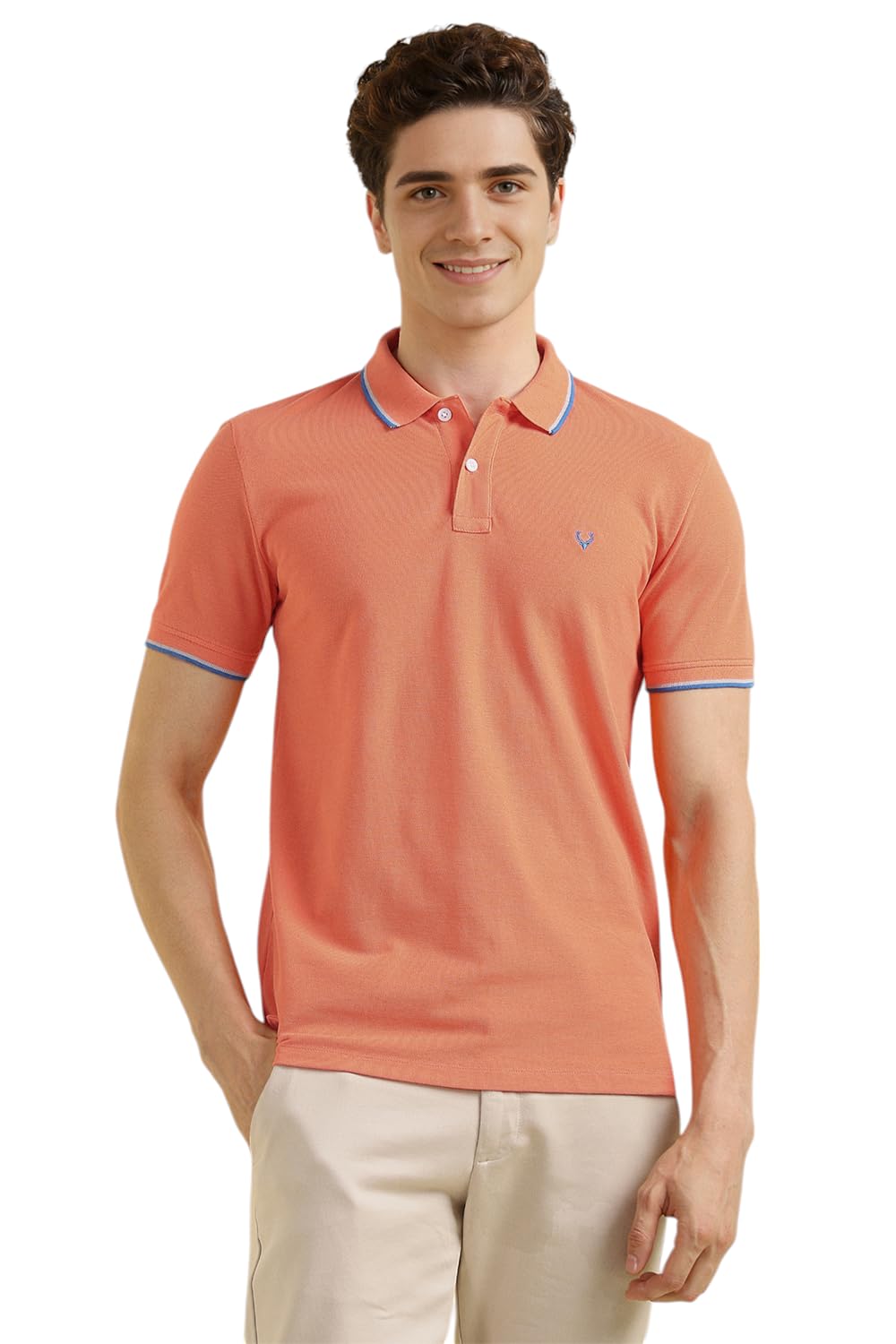 allen solly Men's Cotton ASKPQRGF759748 Plain Regular Fit Polo Shirt (Peach L)-picture-31