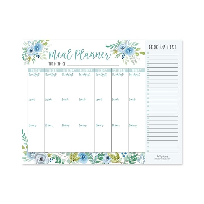 Buy Teal Floral Weekly Meal Planning Calendar Grocery Shopping List Pad for Fridge