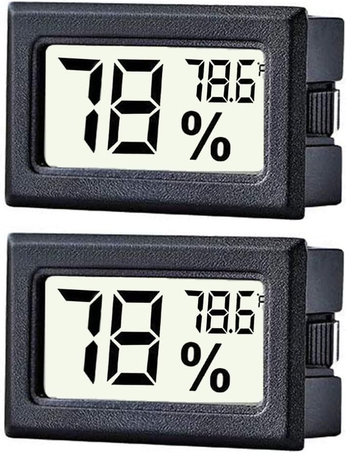 2-Pack Mini Digital Hygrometer Gauge Indoor Thermometer, LCD Monitor Temperature Outdoor Humidity Meter for Humidors Greenhouse Jars Incubators Guitar Case, Display Fahrenheit (โ)