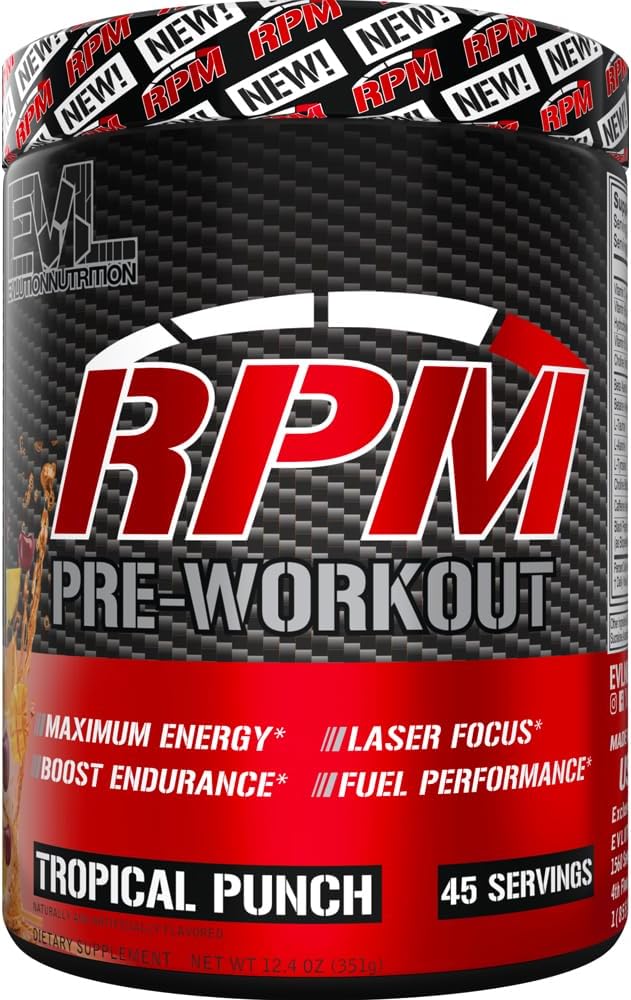 Evlution Nutrition RPM Pre Workout Powder – Tropical Punch Preworkout for Energy, Focus & Performance – with Beta-Alanine, Caffeine, Betaine & L-Tyrosine – 45 Servings