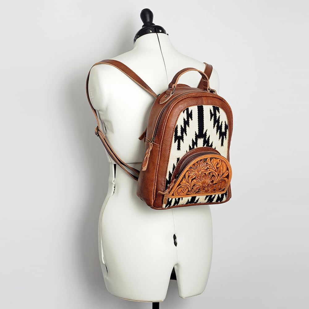 American Darling Backpack Hand Tooled Saddle Blanket Genuine Leather Western Women Bag | for Laptop School Purse Travel