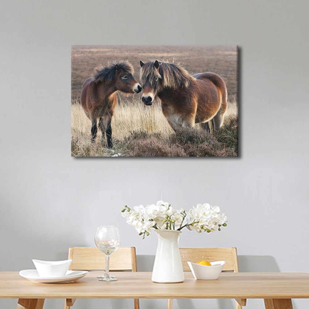 TISHIRON Pony And Horse Pictures for Living Room Animal Portrait Wall Art Canvas Prints Wildlife Painting Rustic Artwork Contemporary Home Decor Frame Gallery-Wrapped Ready to Hang 24x16 in - Image 2