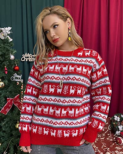 Red Reindeer Stripe Fair Isle Christmas Sweater for Women - Image 2