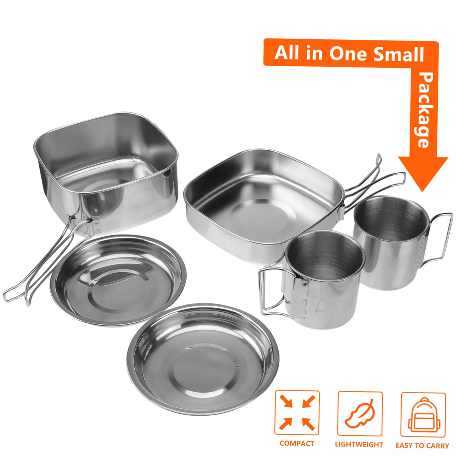 Zerodeko Ensemble de Pique en Acier Inoxydable pour Ustensiles la Cuisine Camping 6 Pièces, Poignée Pliable, Pot et Poêle, Convient à 3-4 Personnes