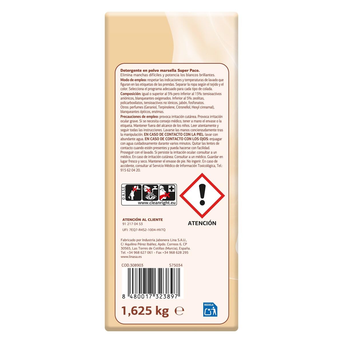 Super Paco Detergente en Polvo Jabón de Marsella, 50 Lavados, Pack de 2 Unidades, 1,625 kg cada una