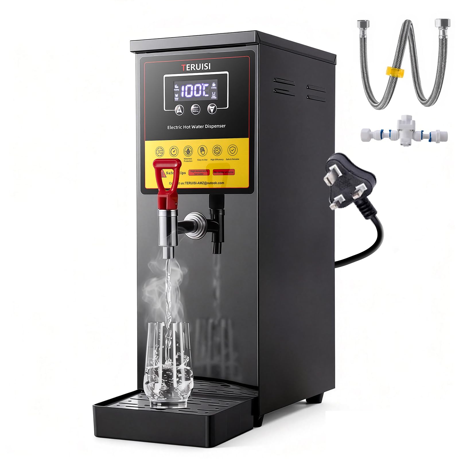 TERUISI Commercial Hot Water Dispenser, 2000W Electric Water Boiler Countertop, 30L/H Step-Heating Stainless Steel Water Dispenser with 30ยฐC-100ยฐC Temperature Control for Office Bars