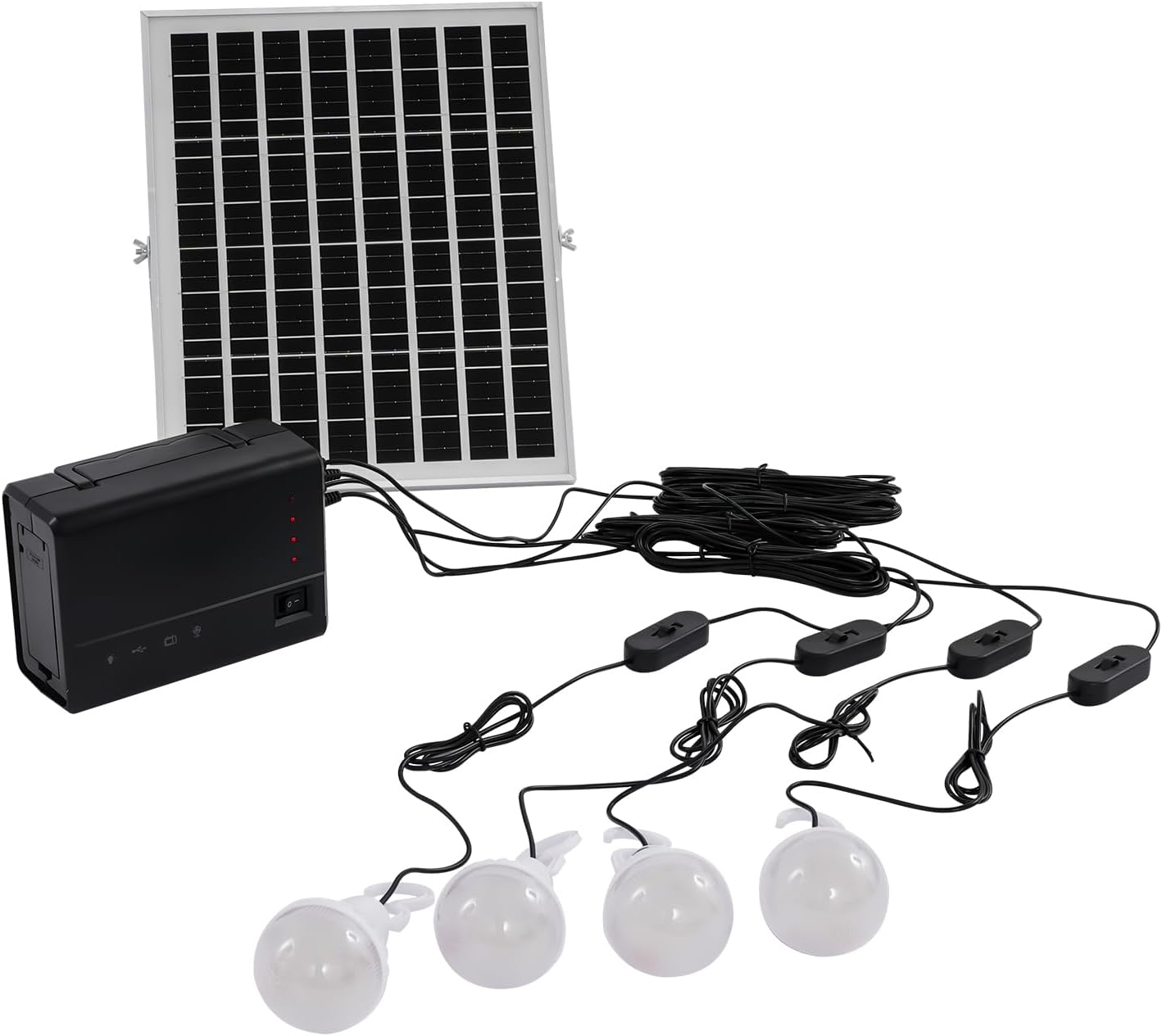 Moveable Photo voltaic Panel Energy Generator Photo voltaic Generator Lighting System Package W/4 Bulbs Photo voltaic Charger & Usb Charging Cable Reusable Energy Station For Out of doors Tenting, House Emergency