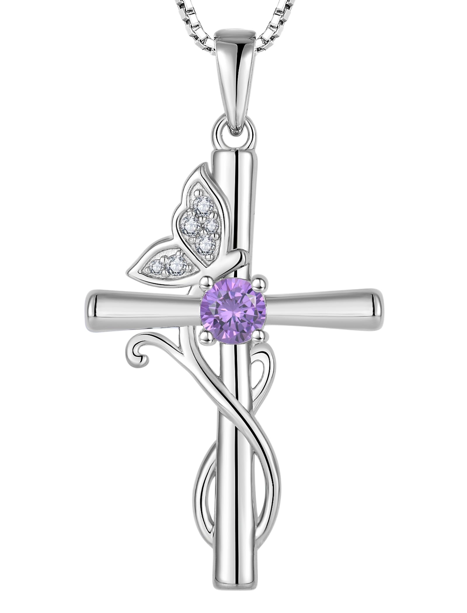 STARCHENIE Butterfly Cross Necklace 925 Sterling Silver Crucifix Pendant Birthstone Jewelry for Women