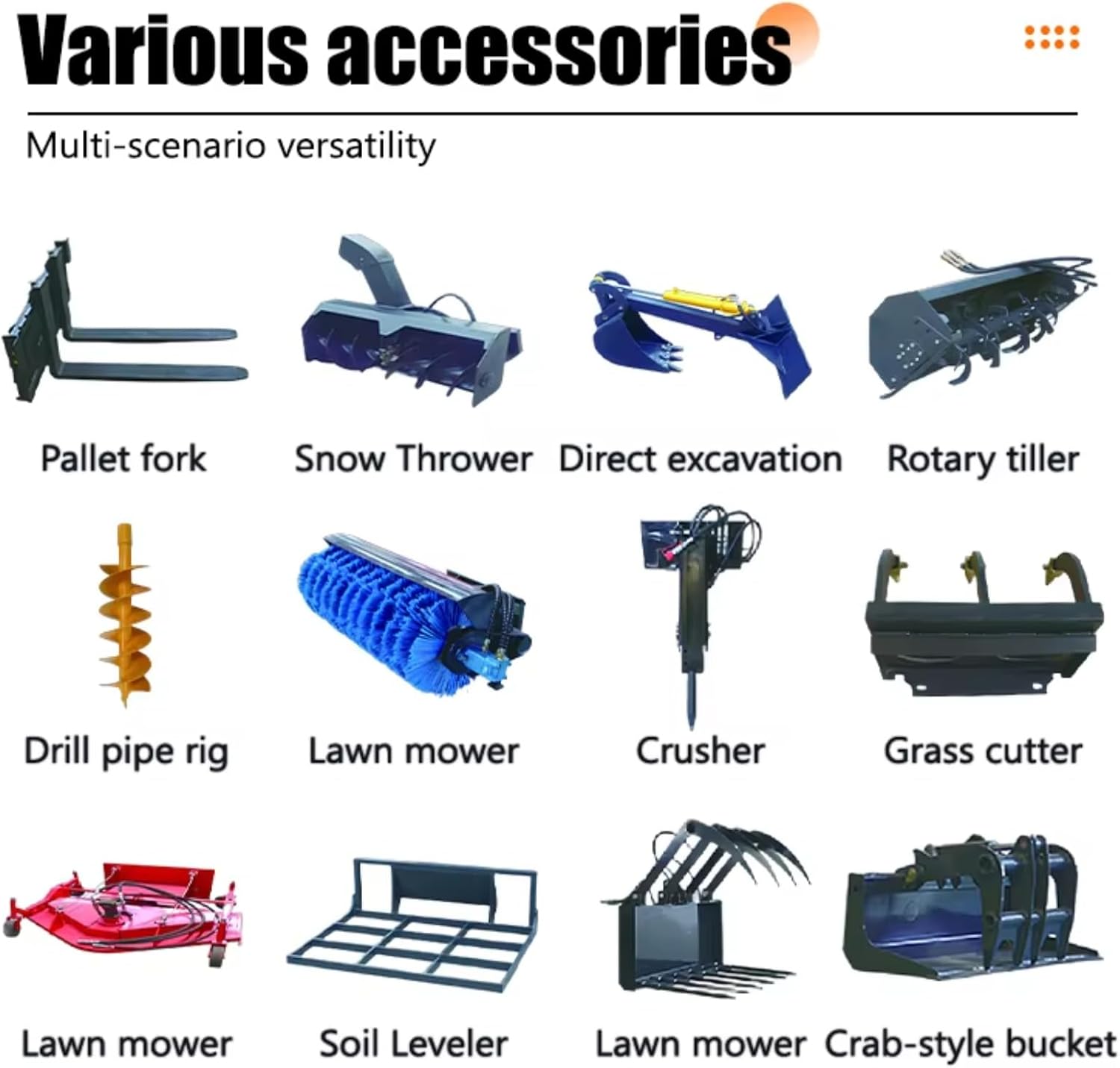 Mini Skid Steer Loader Skid Steer Loader Compact Heavy Duty Wheel Loader with Cab Front Bucket Compatible Attachments for Landscaping Construction Agriculture Sites