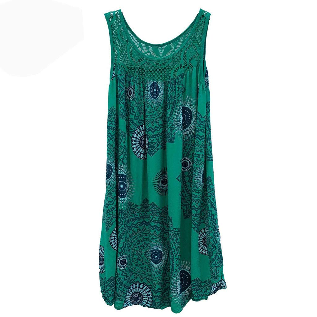 SHOBDW Mujer Vestidos Mujer Verano 2021 Nuevo SHOBDW Floral Vestidos Casual Cuello Redondo Sin Mangas Suelto Retro Elegante Vestidos de Fiesta Mujer Cortos Talla Grande