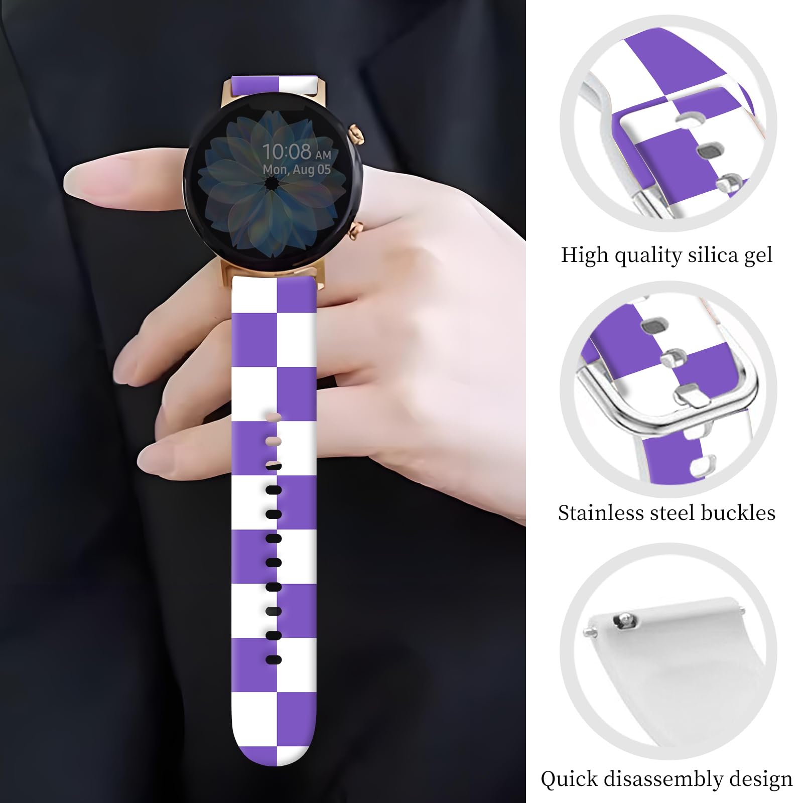 Cinturino sportivo compatibile con Galaxy Watch 6/5/4, 6 Classic/5 Pro/4 Classic, Galaxy Watch 3 41 mm, Active 2/1, 20 mm, cinturino di ricambio in morbido silicone per donne e uomini