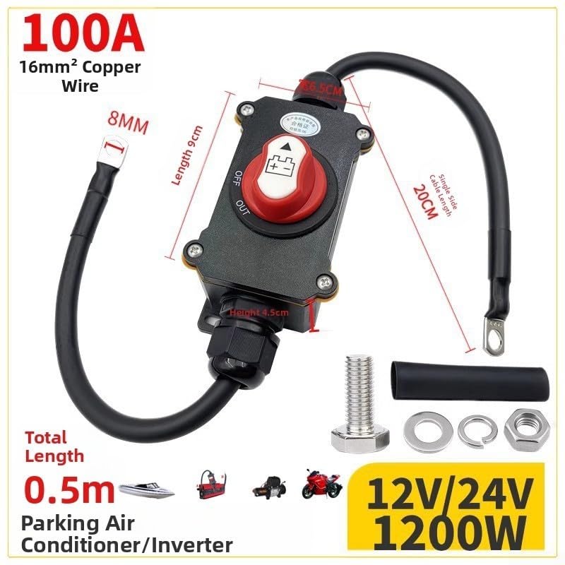 Interruttore di disconnessione batteria CC 12 V-32 V, 100 A-300 A, isolatore di potenza spento, per auto, camper, barca, camion, con interruttore di uccisione rotante impermeabile IP67 (200 A