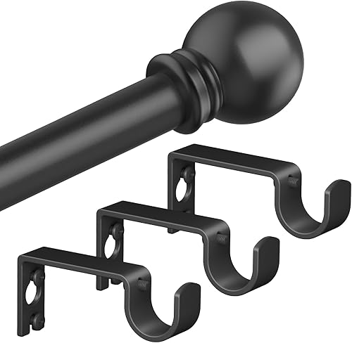 Authandis Barras de cortina negras para dormitorio con soportes, barra de cortina pequeña de 58 pulgadas de diámetro, 32 a 123 pulgadas, barras de